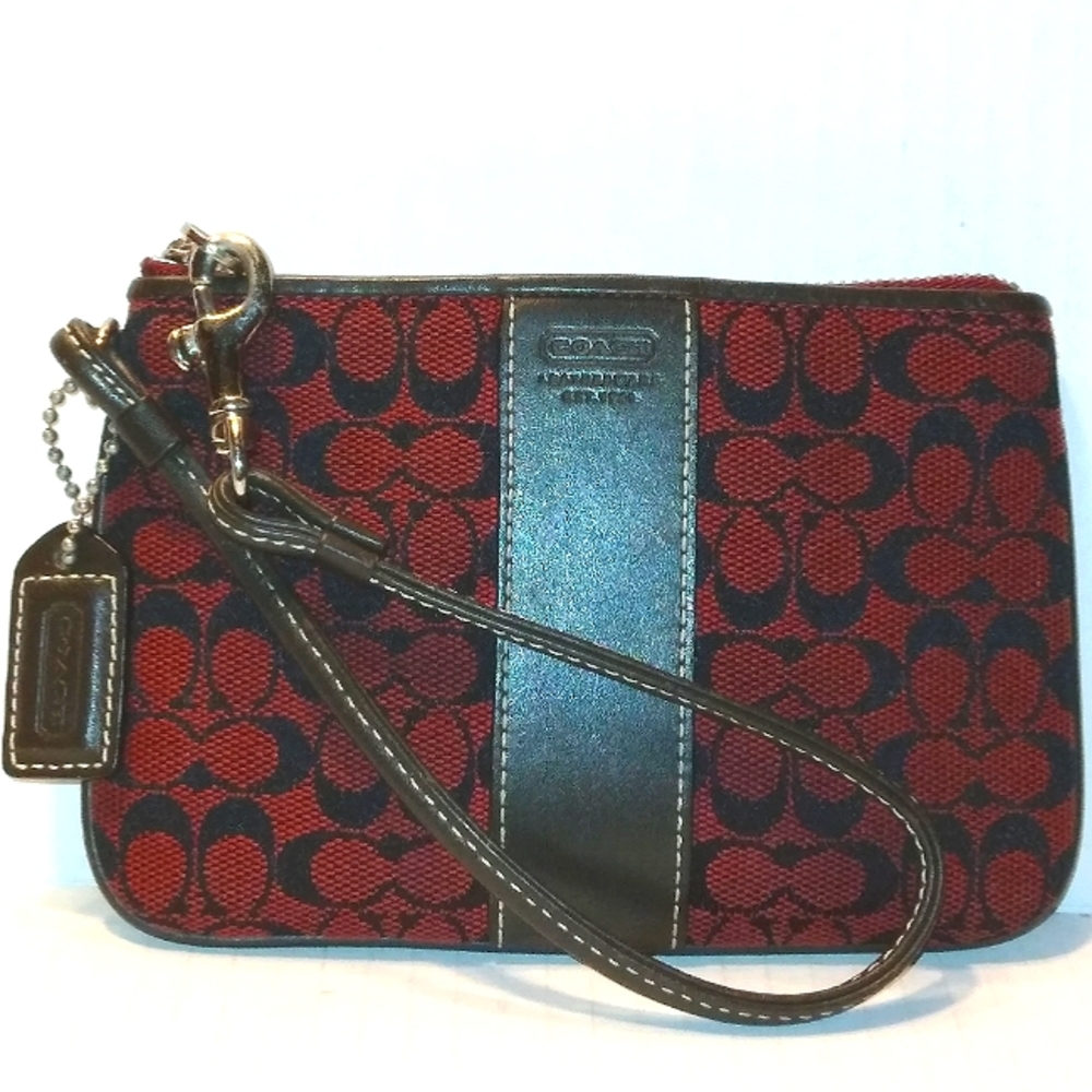 MUST SEE! Rare~VINTAGE Beautiful COACH Leatherware Signature Wristlet~Red/Blk/Br